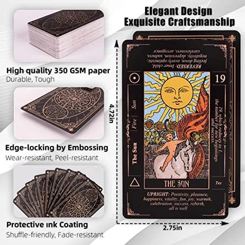 KLEDERY Tarot Cards for Beginners, Classic Tarot Deck with Meanings, Durable Cards with Guide Book, Black | Beginner Tarot Learning Tool thumbnail 5
