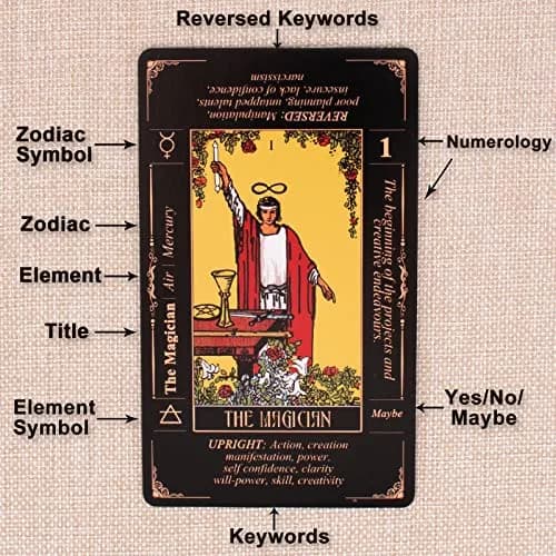 KLEDERY Tarot Cards for Beginners, Classic Tarot Deck with Meanings, Durable Cards with Guide Book, Black | Beginner Tarot Learning Tool thumbnail 2