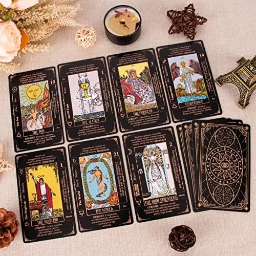 KLEDERY Tarot Cards for Beginners, Classic Tarot Deck with Meanings, Durable Cards with Guide Book, Black | Beginner Tarot Learning Tool thumbnail 3