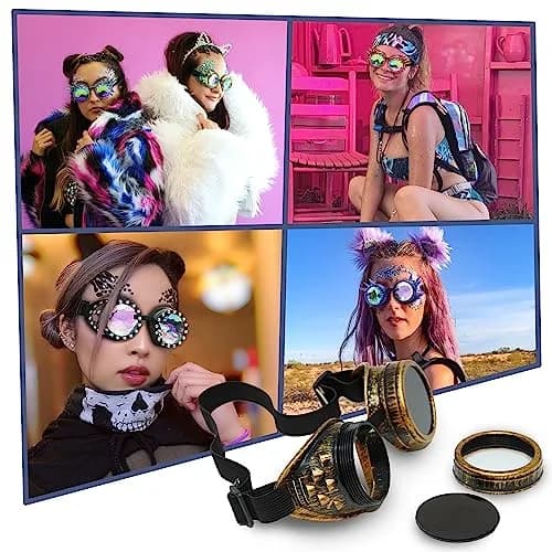 SoJourner Steampunk Goggles Classic - Bronze + Black Lens (3-Pack) | Kaleidoscope Effect Rave Eyewear thumbnail 4