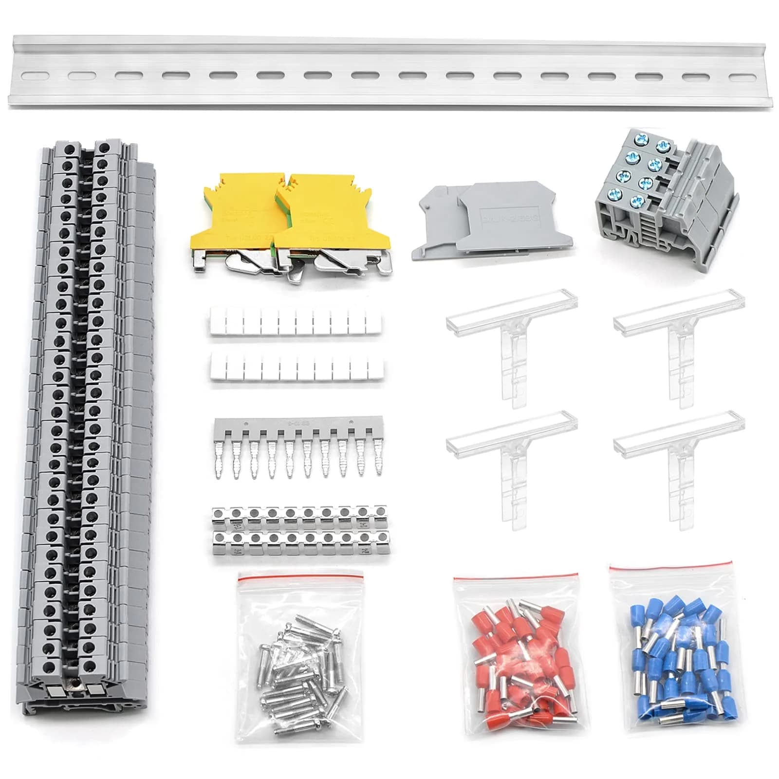 GUETNEU Gray Terminal Block Kit with DIN Rail, 32-Piece Set | Industrial Grade Wiring Connectors - main product image