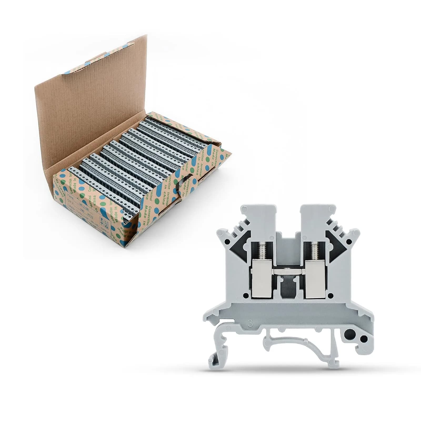 GUETNEU UK2.5B Rail Type Terminal Block 32A 800V 2.5 sq mm | 100 Pack DIN Rail Mount Safety Blocks