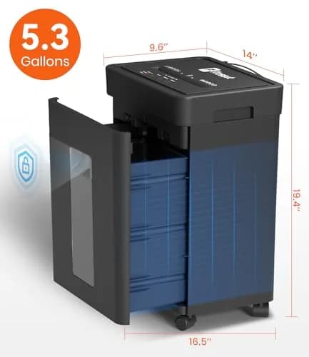 Frossvt Heavy Duty Paper Shredder Micro-Cut High Security Level P-4/12 Sheets | 10-Minute Run, Auto Reverse, 5.3-Gallon Bin thumbnail 6