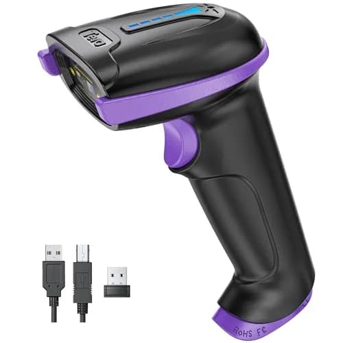 Tera 1D Wireless Laser Barcode Scanner 5100 Purple, 328 ft Range | Plug-and-Play USB & 2.4GHz Wireless thumbnail 1