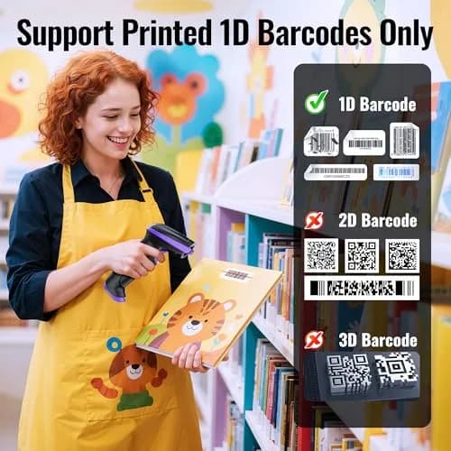 Tera 1D Wireless Laser Barcode Scanner 5100 Purple, 328 ft Range | Plug-and-Play USB & 2.4GHz Wireless thumbnail 7