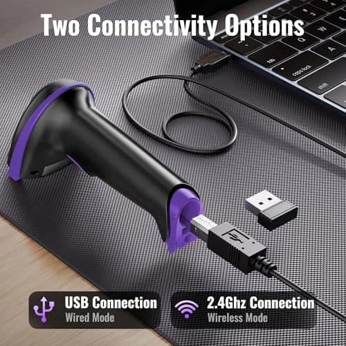 Tera 1D Wireless Laser Barcode Scanner 5100 Purple, 328 ft Range | Plug-and-Play USB & 2.4GHz Wireless thumbnail 8