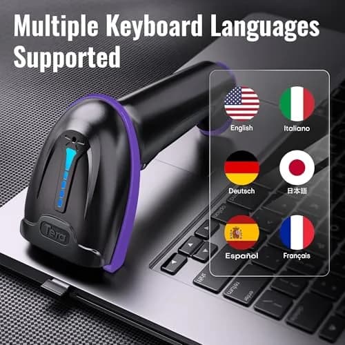 Tera 1D Wireless Laser Barcode Scanner 5100 Purple, 328 ft Range | Plug-and-Play USB & 2.4GHz Wireless thumbnail 9
