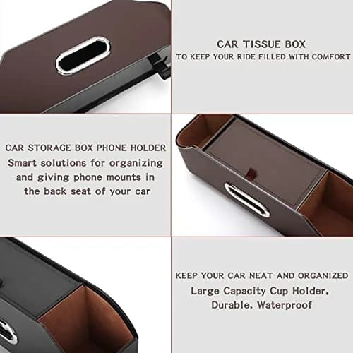 HOLDCY Car Back Seat Organizer with 2 Cup Holders, Tissue Box & Storage Hooks - Beige | Multi-functional Car Rear Seat Storage Pouch thumbnail 5