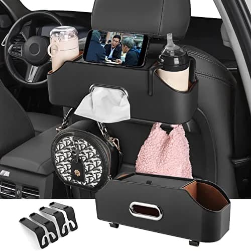 HOLDCY Car Back Seat Organizer with 2 Cup Holders, Tissue Storage, Black | Multi-Pocket Design for Cars & Trucks thumbnail 1
