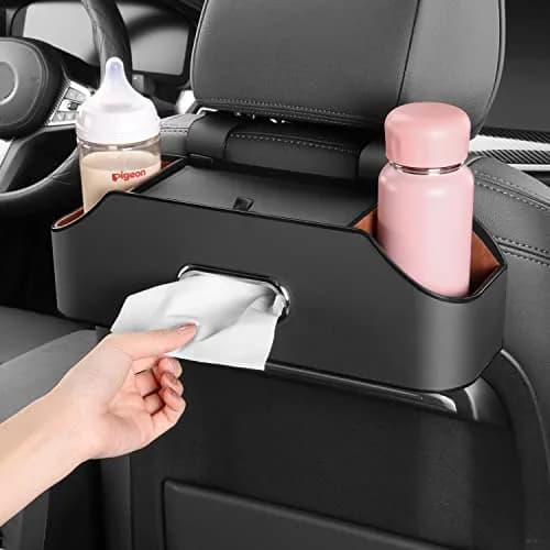 HOLDCY Car Back Seat Organizer with 2 Cup Holders, Tissue Storage, Black | Multi-Pocket Design for Cars & Trucks thumbnail 4