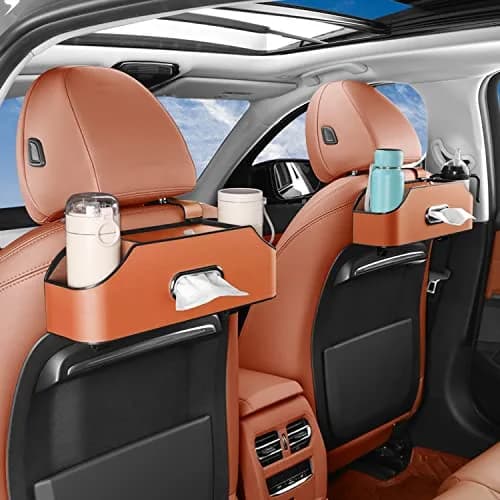 HOLDCY Car Back Seat Organizer with 2 Cup Holders, Tissue Storage, Orange | Waterproof, Durable & Easy to Install thumbnail 6