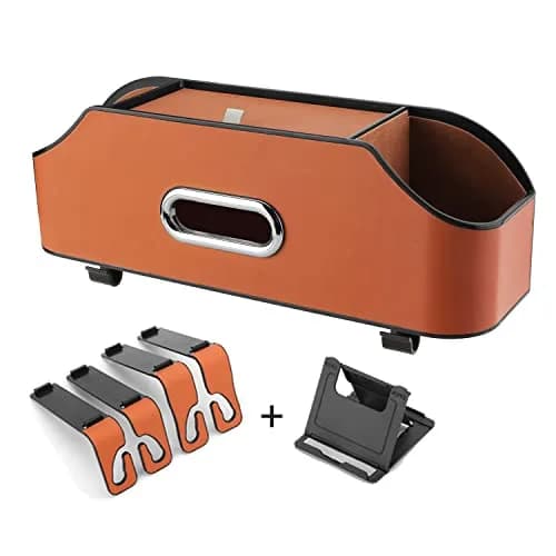 HOLDCY Car Back Seat Organizer with 2 Cup Holders, Tissue Storage, Orange | Waterproof, Durable & Easy to Install thumbnail 7