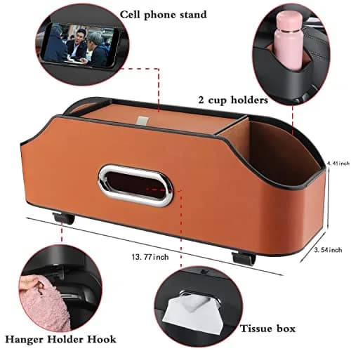 HOLDCY Car Back Seat Organizer with 2 Cup Holders, Tissue Storage, Orange | Waterproof, Durable & Easy to Install thumbnail 3
