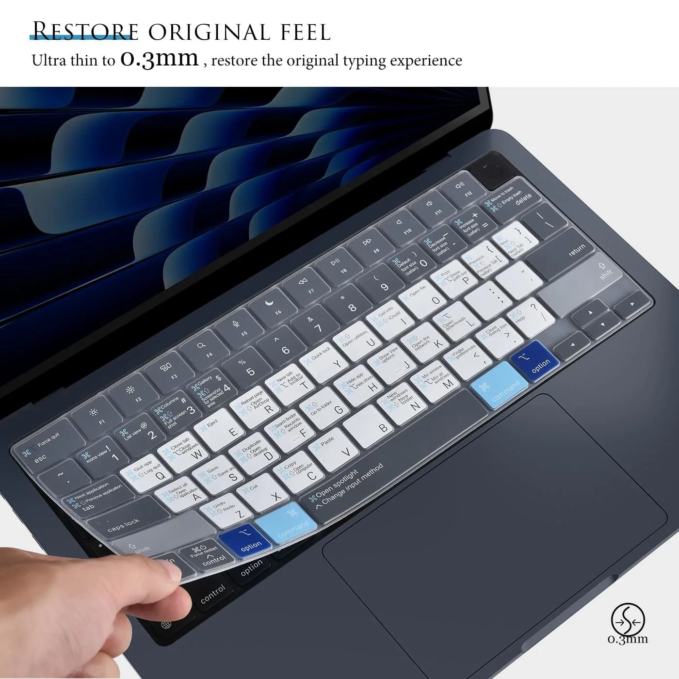 CASEDAO Blue Keyboard Cover for MacBook Air 13.6" M2 M3 M4 M5 (A2681 A3113 A3240 A3449) | US Layout Shortcut Protector - view 5