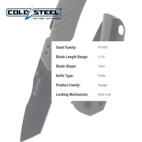 Cold Steel Engage 3in 4116SS Tanto Point Blade 4.25in FDE GFN Handle | Everyday Carry Tactical Folding Knife thumbnail 6