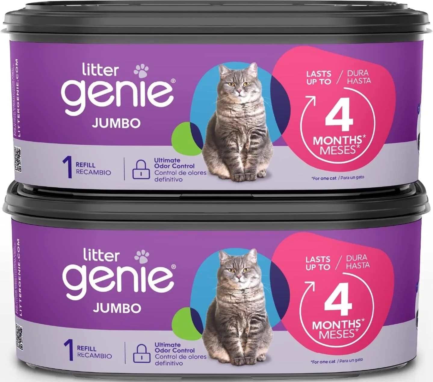 Litter Genie Jumbo Refill Bags 2-Pack (56 ft Continuous Film) | Odor-Locking Waste Bags for Cat Litter — Bag