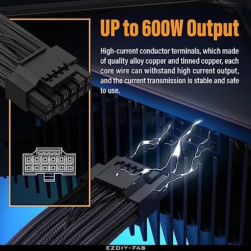 EZDIY-FAB 12VHPWR PSU Sleeved Cable 60cm Black | PCIe 5.1 12V-2x6 600W Support thumbnail 4