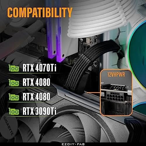 EZDIY-FAB 12VHPWR PSU Sleeved Cable 60cm Black | PCIe 5.1 12V-2x6 600W Support thumbnail 6