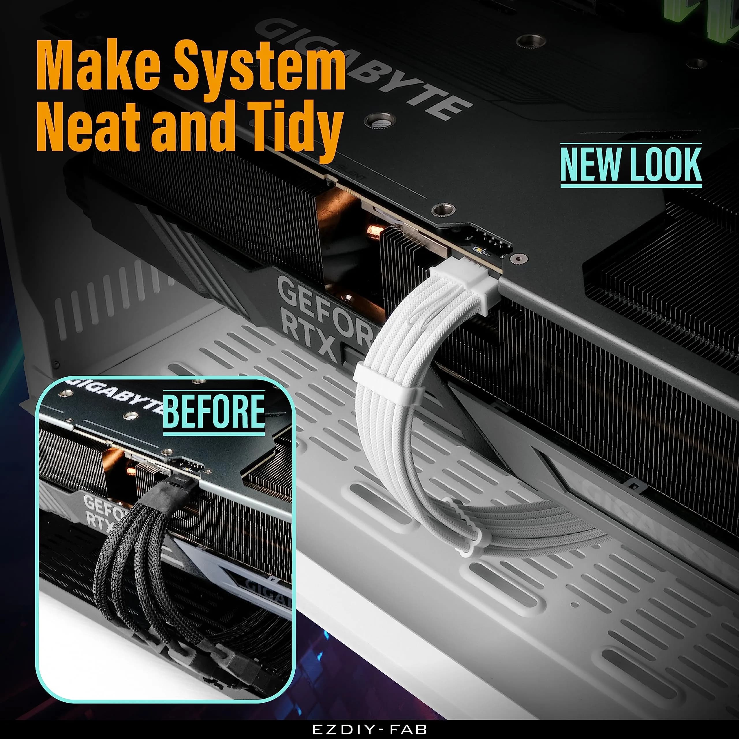EZDIY-FAB 12VHPWR GPU Power Extension Cable 30cm (11.8in) | PCIe 5.0 16pin to 3x 8pin White - view 2