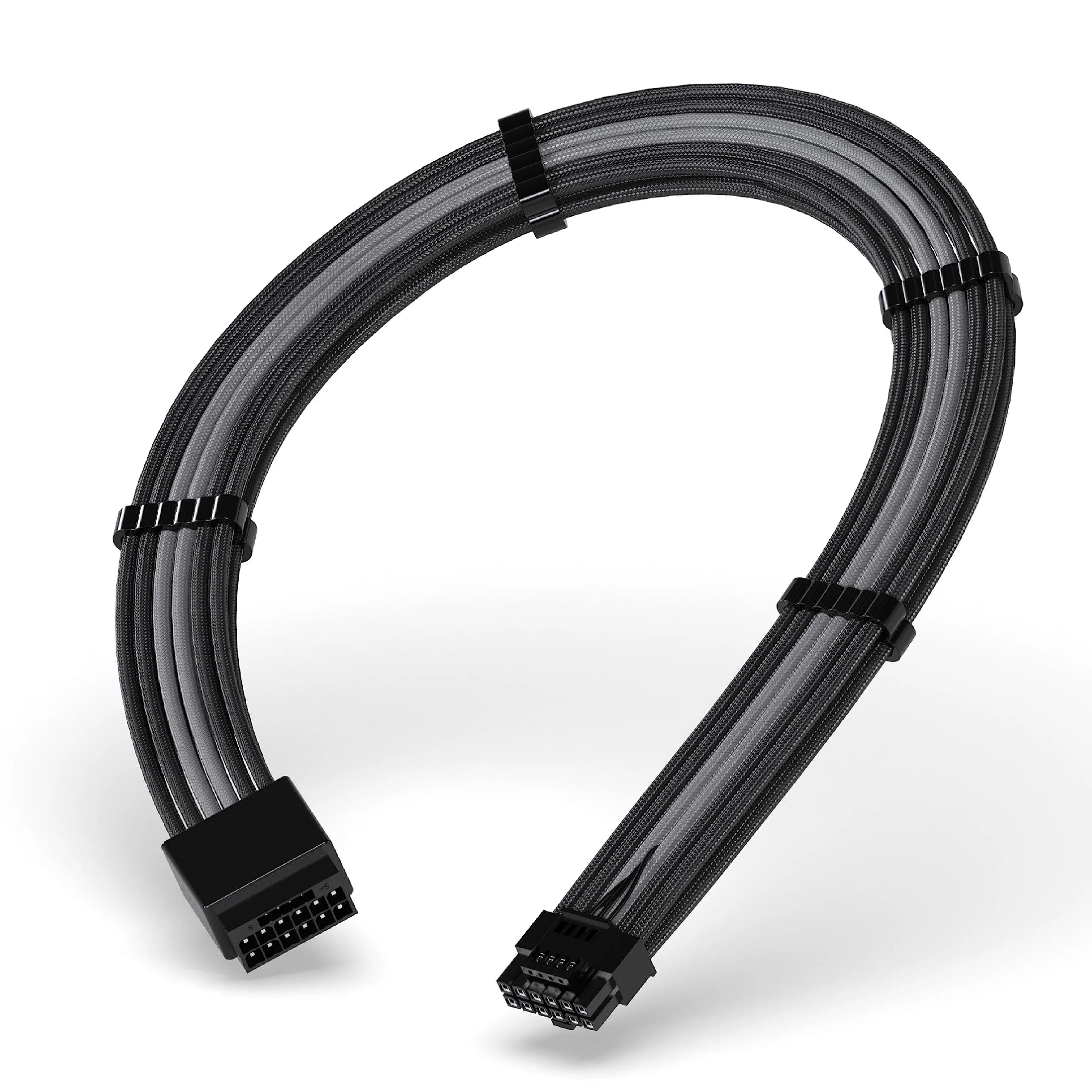 EZDIY-FAB 16pin (12+4) 12VHPWR PCIe 5.0 GPU Power Sleeved Cable Extension | Compatible with RTX 4080, 4090, 5070, 5080 — Black Grey