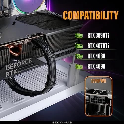 EZDIY-FAB 16pin (12+4) 12VHPWR PCIe 5.0 GPU Power Sleeved Cable Extension, Male to Female, Compatible with RTX 4080, 4090, 4070, 16AWG with Cable Combs-Black Grey thumbnail 6