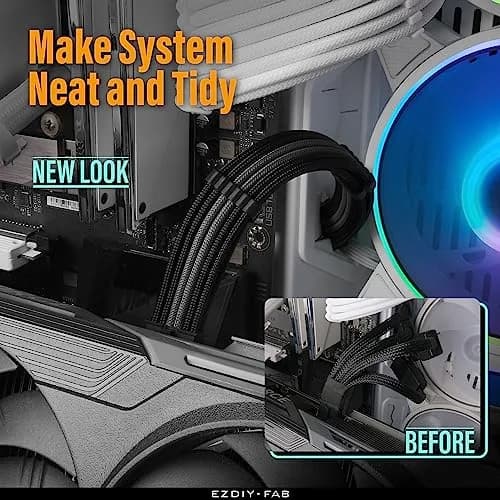 EZDIY-FAB 16pin (12+4) 12VHPWR PCIe 5.0 GPU Power Sleeved Cable Extension, Male to Female, Compatible with RTX 4080, 4090, 4070, 16AWG with Cable Combs-Black Grey thumbnail 2