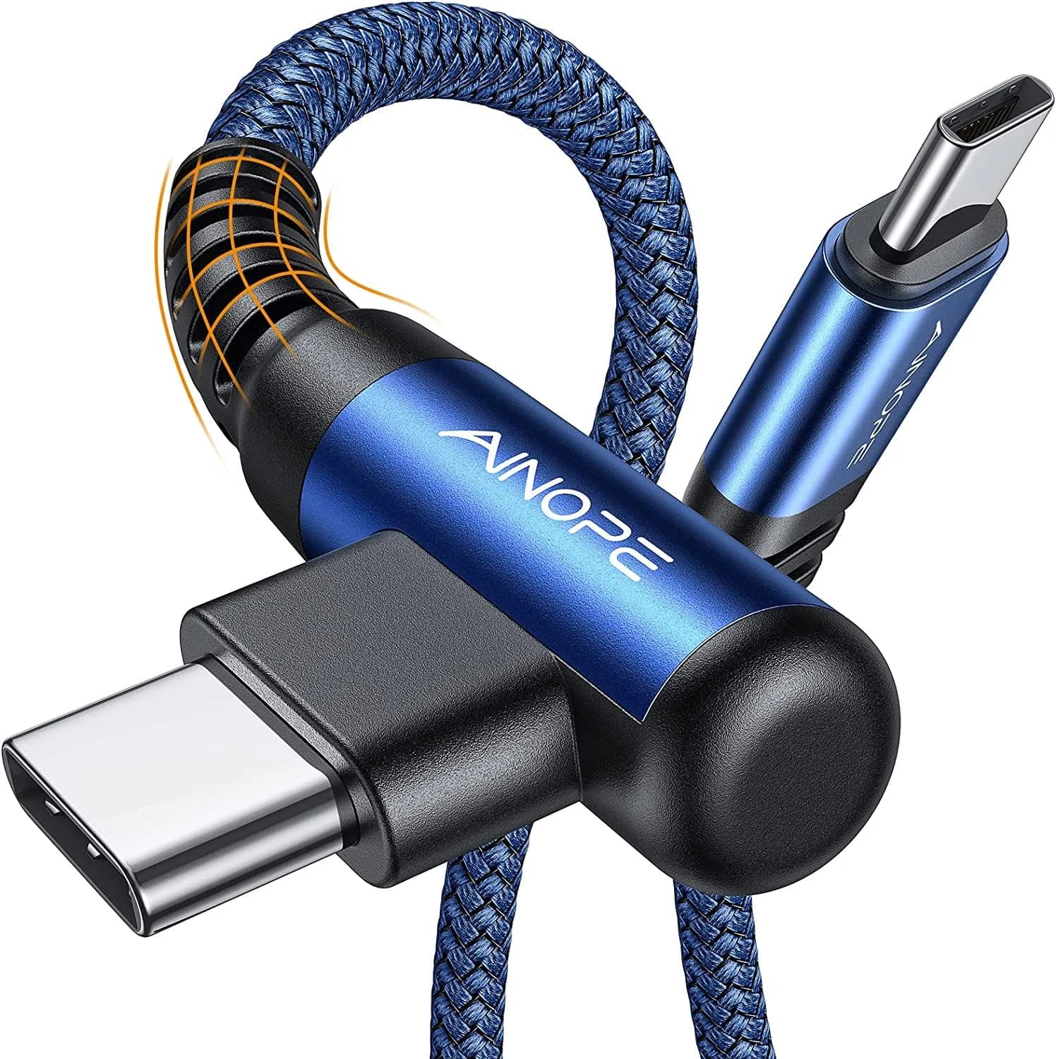 AINOPE Blue 2-Pack 10ft Right Angle USB C to USB C Cable, 60W Fast Charging - main product image