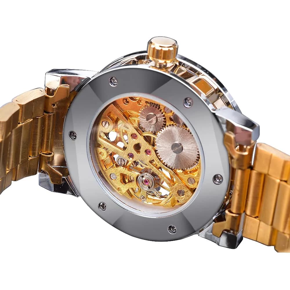 FORSINING Gold1 Retro Steampunk Skeleton Automatic Diamond Men's Luxury Mechanical Watch 45mm - view 4