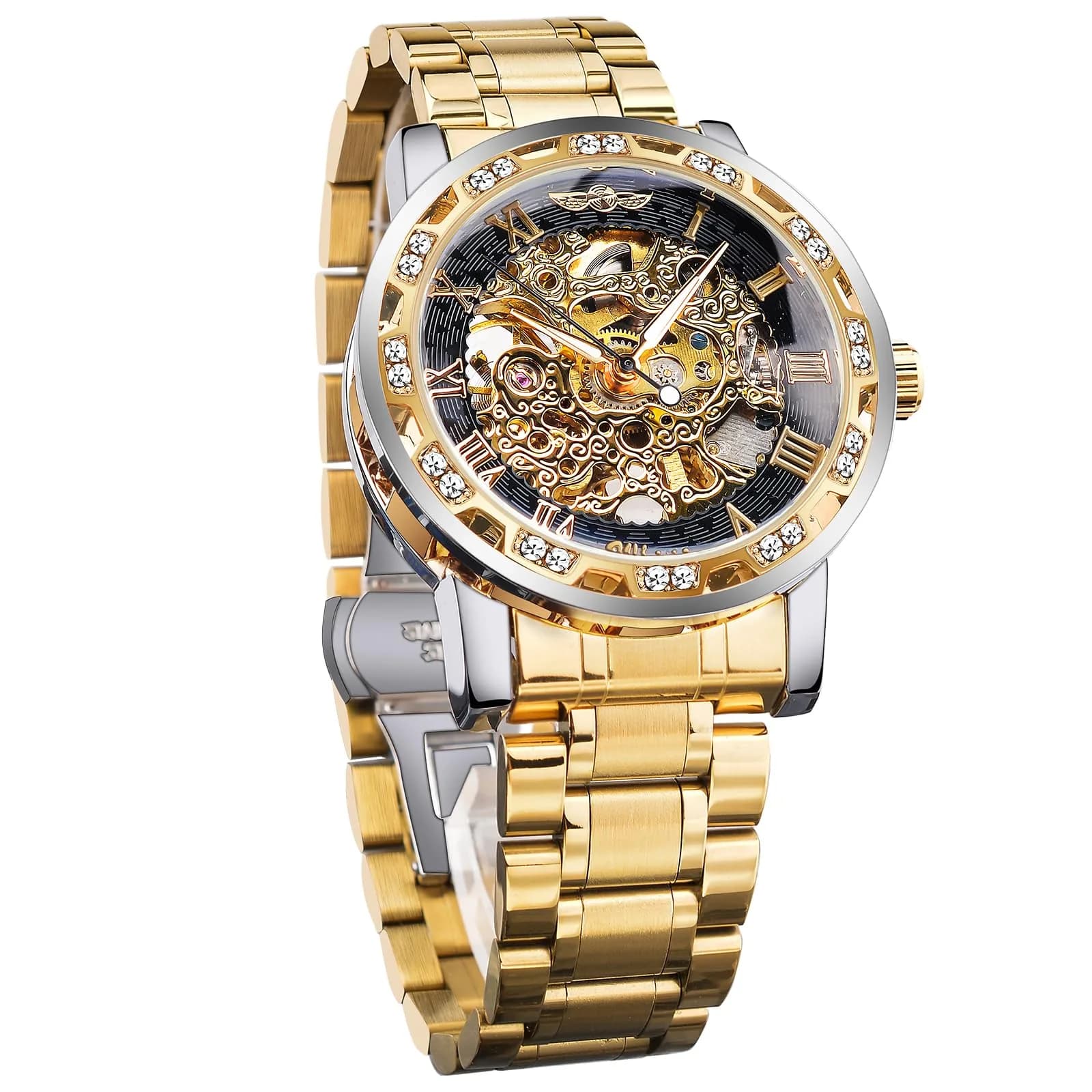 FORSINING Gold1 Retro Steampunk Skeleton Automatic Diamond Men's Luxury Mechanical Watch 45mm - main product image