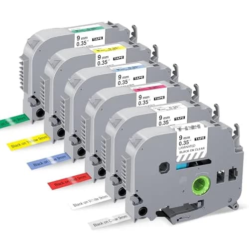 TITBIT Compatible Label Maker Tape 9mm 6 Pack Laminated Colored | Durable, Water-Resistant, Easy Peel thumbnail 1