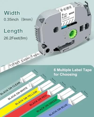 TITBIT Compatible Label Maker Tape 9mm 6 Pack Laminated Colored | Durable, Water-Resistant, Easy Peel thumbnail 3