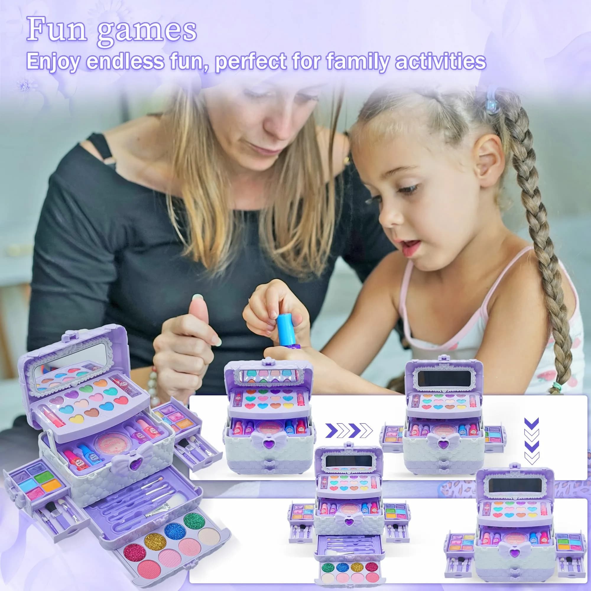 Mrabbitoo Kids Purple Makeup Set - 57 Pcs Washable Play Make Up Kit for Girls Aged 5-8 - view 4