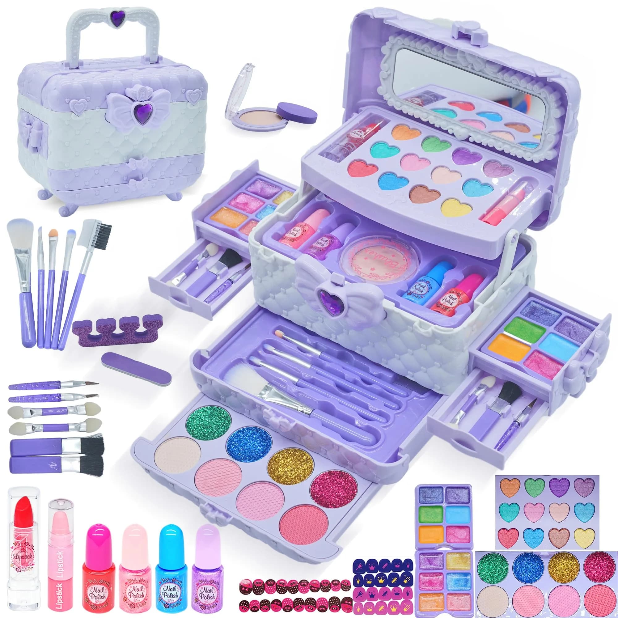 Mrabbitoo Kids Purple Makeup Set - 57 Pcs Washable Play Make Up Kit for Girls Aged 5-8 - main product image