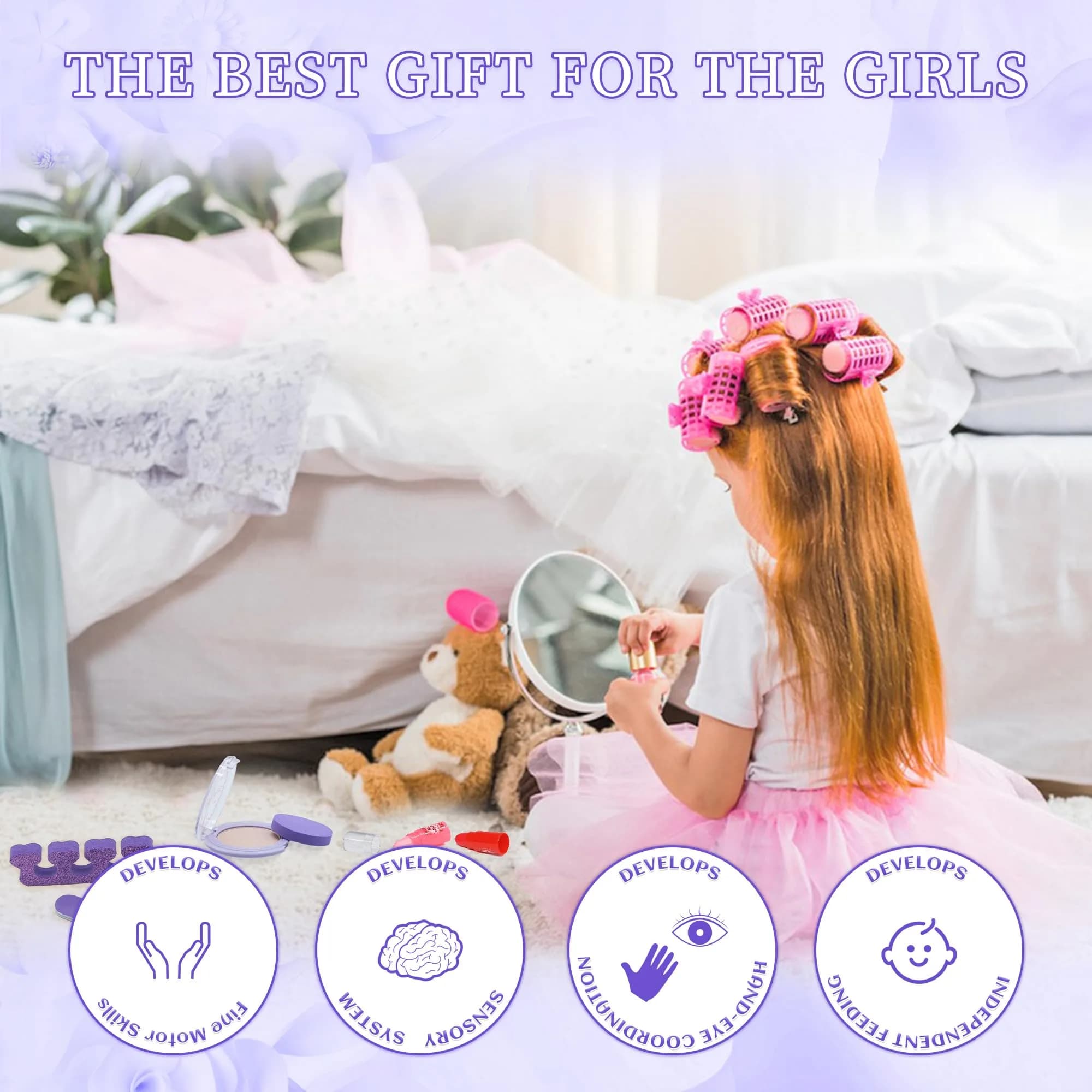 Mrabbitoo Kids Purple Makeup Set - 57 Pcs Washable Play Make Up Kit for Girls Aged 5-8 - view 2
