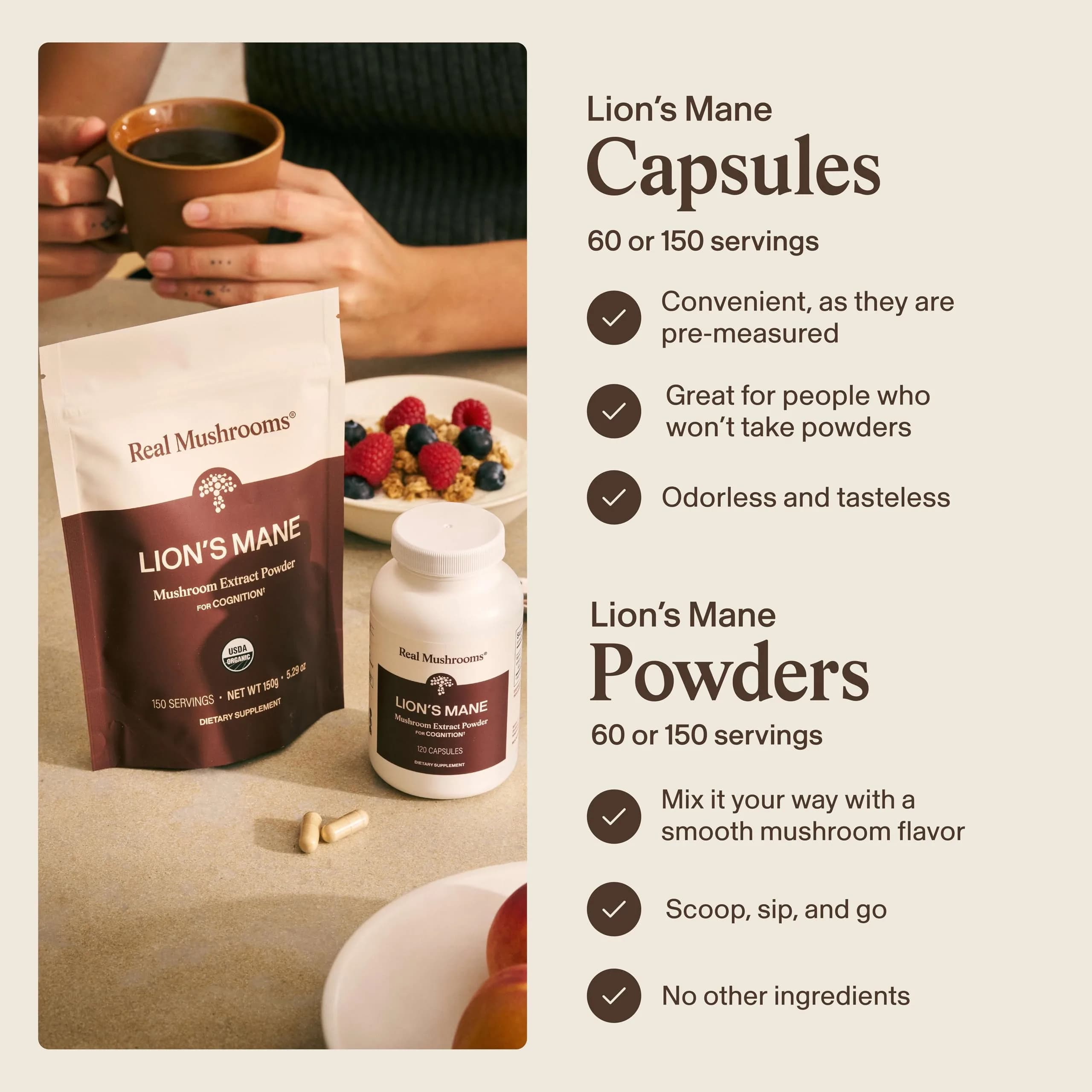 Real Mushrooms Lion's Mane Extract Powder 150 Servings | Organic Adaptogen for Focus & Clarity - view 5