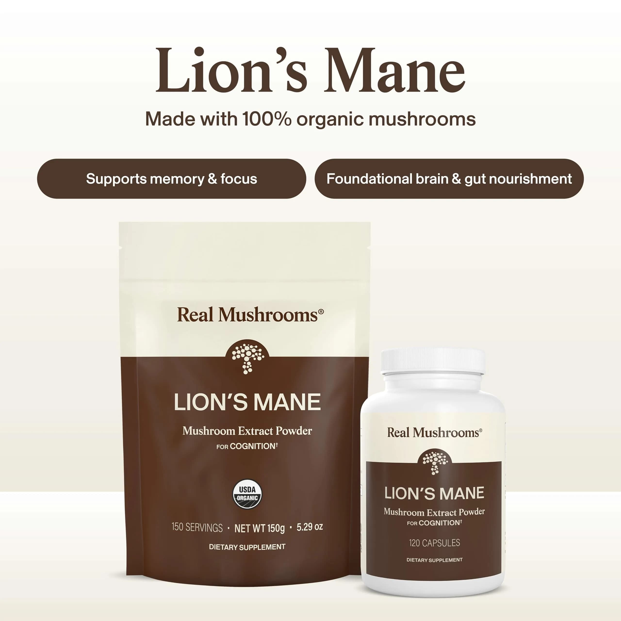 Real Mushrooms Lion's Mane Extract Powder 150 Servings | Organic Adaptogen for Focus & Clarity - view 3
