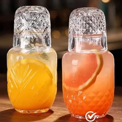 Mfacoy Bedside Water Carafe and Glass Set | Thick Glass, 17 OZ Jug & 5 OZ Cup, Dishwasher Safe, Vintage Design thumbnail 1