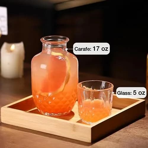 Mfacoy Bedside Water Carafe and Glass Set | Thick Glass, 17 OZ Jug & 5 OZ Cup, Dishwasher Safe, Vintage Design thumbnail 4