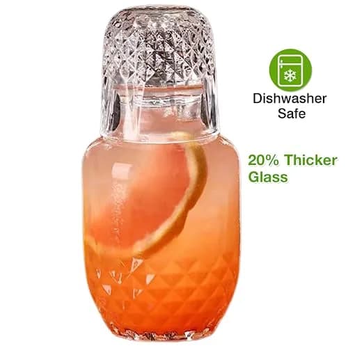 Mfacoy Bedside Water Carafe and Glass Set | Thick Glass, 17 OZ Jug & 5 OZ Cup, Dishwasher Safe, Vintage Design thumbnail 6