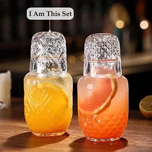 Mfacoy Bedside Water Carafe and Glass Set | 17 OZ Glass Pitcher & 5 OZ Cup | Vintage Bedroom Serveware thumbnail 2