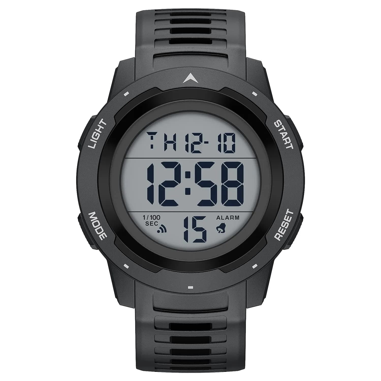 GOLDEN HOUR Waterproof Digital Sport Watch 50mm | Easy Read Military Style with Black Rubber Strap — black