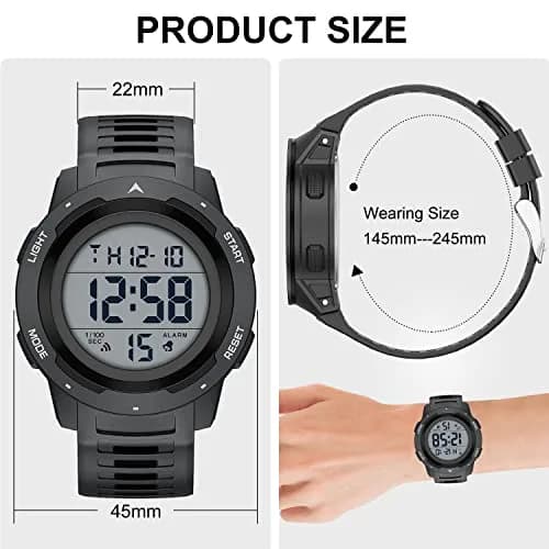 GOLDEN HOUR Waterproof Digital Sport Watch 50mm | Easy Read Military Style with Black Rubber Strap thumbnail 4