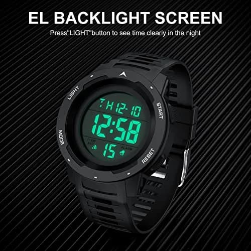 GOLDEN HOUR Waterproof Digital Sport Watch 50mm | Easy Read Military Style with Black Rubber Strap thumbnail 7