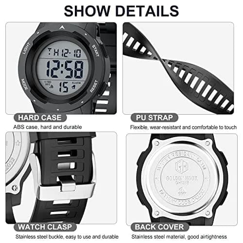 GOLDEN HOUR Waterproof Digital Sport Watch 50mm | Easy Read Military Style with Black Rubber Strap thumbnail 3