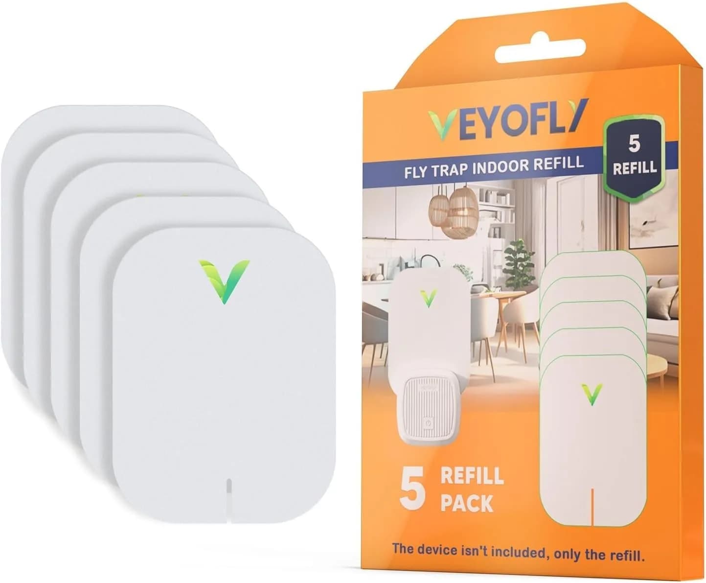 VEYOFLY Fruit Fly & Gnat Trap 4 Devices + 6 Refills | Plug-in Indoor Insect Catcher — 5 Refills