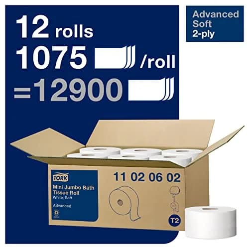 Tork White Paper Towel Roll & Mini Jumbo Bath Tissue Roll - 12 Rolls | 2-Ply Sheets, 21612 Total Towels thumbnail 6