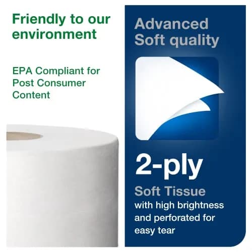 Tork White Paper Towel Roll & Mini Jumbo Bath Tissue Roll - 12 Rolls | 2-Ply Sheets, 21612 Total Towels thumbnail 7