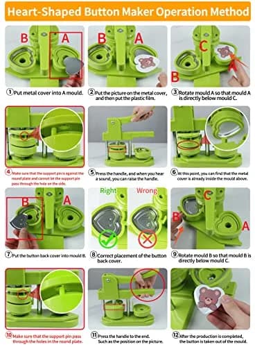 MK.Bear Heart Button Maker Machine DIY Gift, 100 Sets Supplies, Green | Easy to Use, Durable Plastic, Perfect for DIY Crafts thumbnail 6
