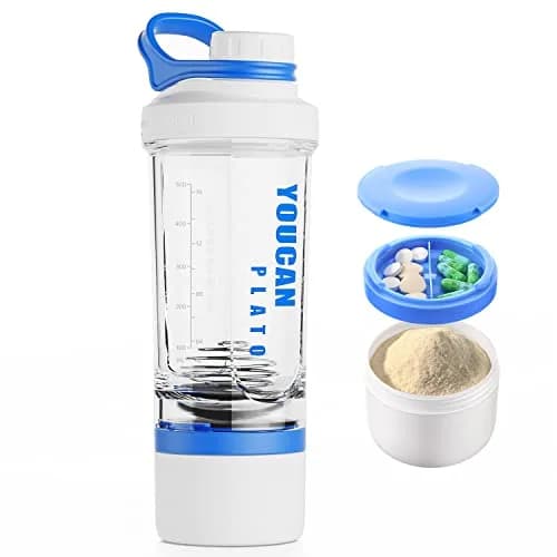 youcanplato 21oz Protein Shaker Bottle with Powder Storage, BPA-Free Tritan, Blue thumbnail 1