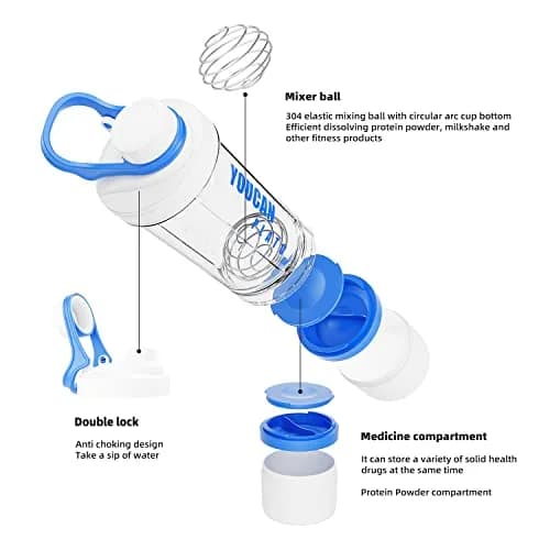 youcanplato 21oz Protein Shaker Bottle with Powder Storage, BPA-Free Tritan, Blue thumbnail 2